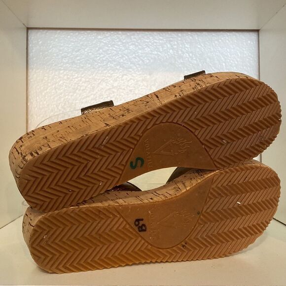 Volatile Rhinestones Leather Platform Cork Brown Tan Ankle Strap Sandals - Picture 10 of 10